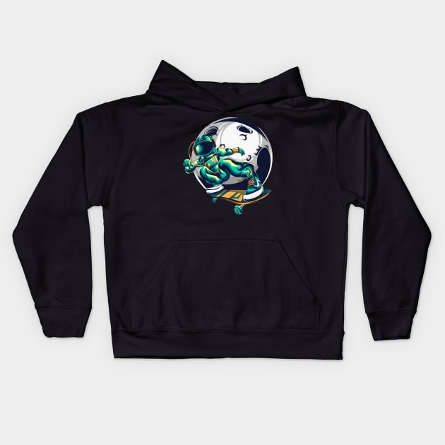 Astronaut Freestyle Skateboard Kids Hoodie by stylegraphic